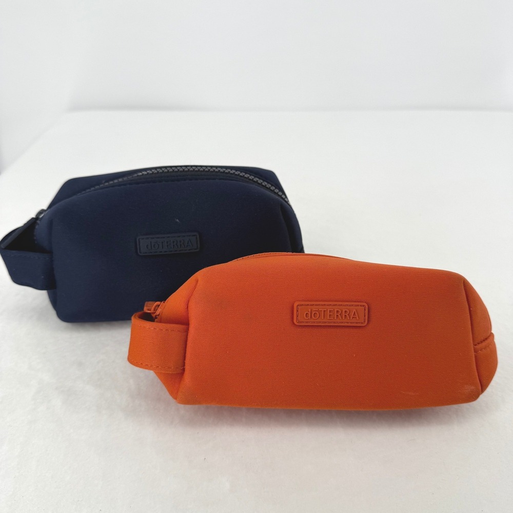 doTERRA Travel Pouch Navy Orange Neoprene Zipper Case Bag Lot of 2